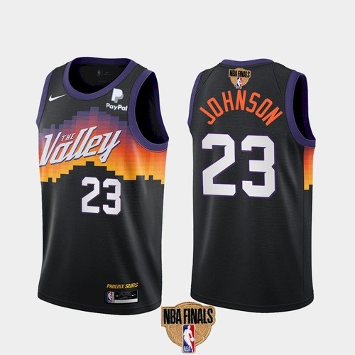 Men's Phoenix Suns #23 Cameron Johnson 2021 Black NBA Finals City Edition Stitched Jersey